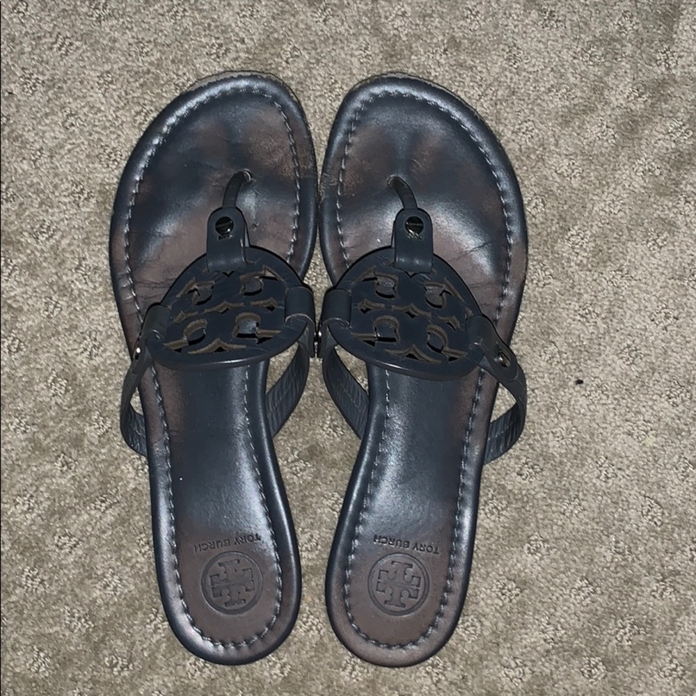 Charcoal Leather Tory Burch Miller Sandals